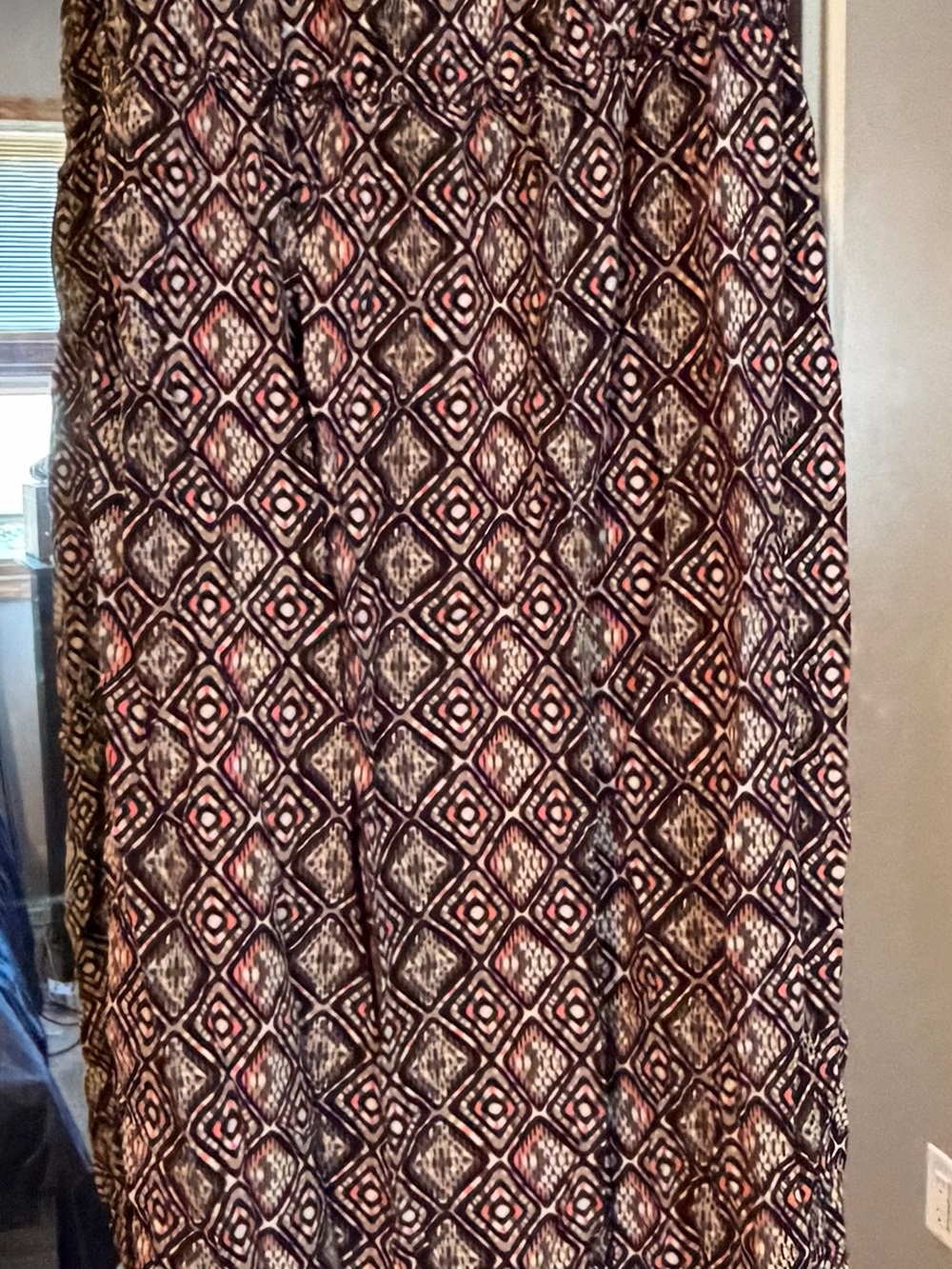 Geometric-Print Maxi Dress in Black and Pink